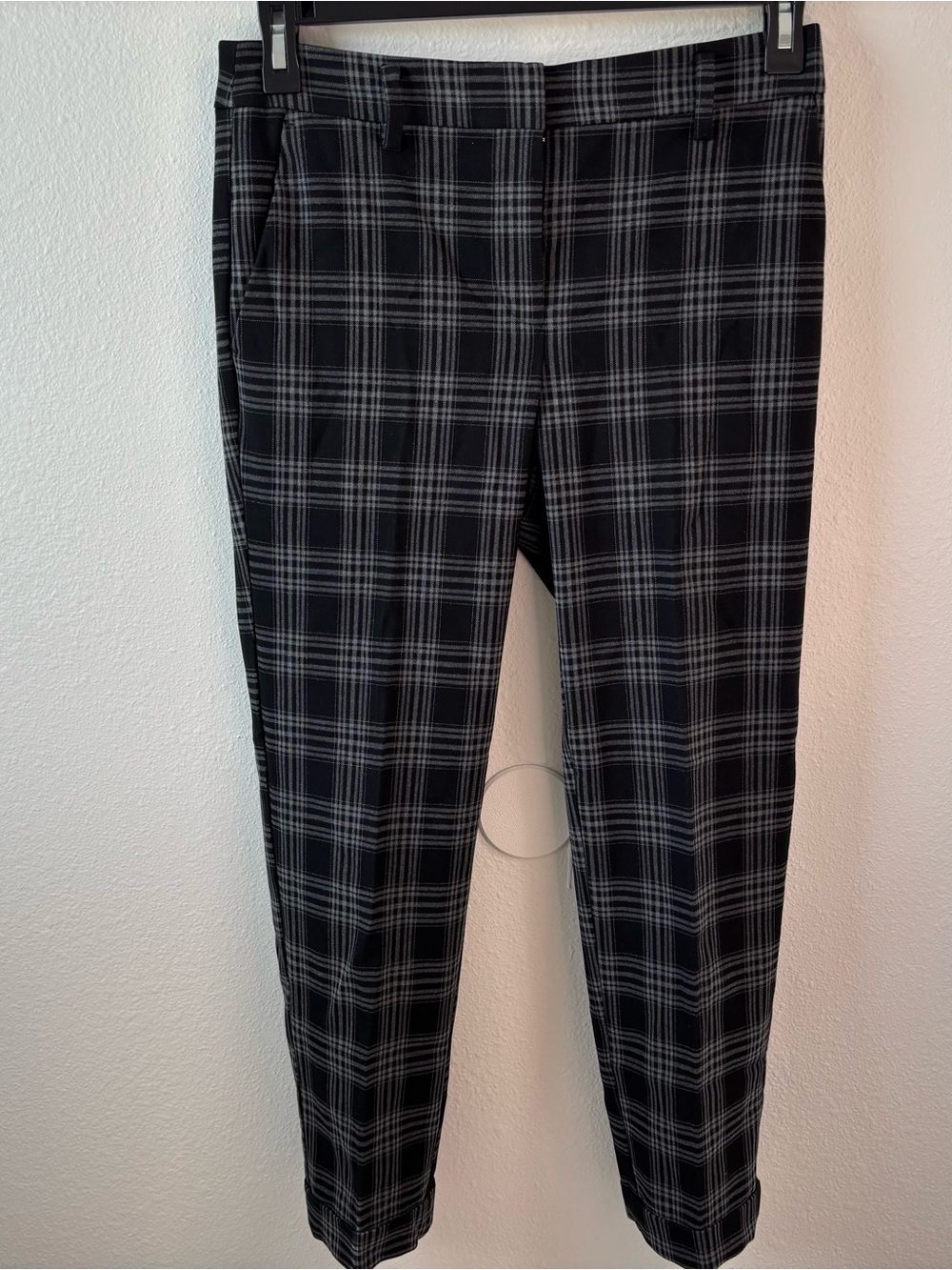 LOFT The Devin Slim Plaid Ankle Pants Black Gray Size 2
